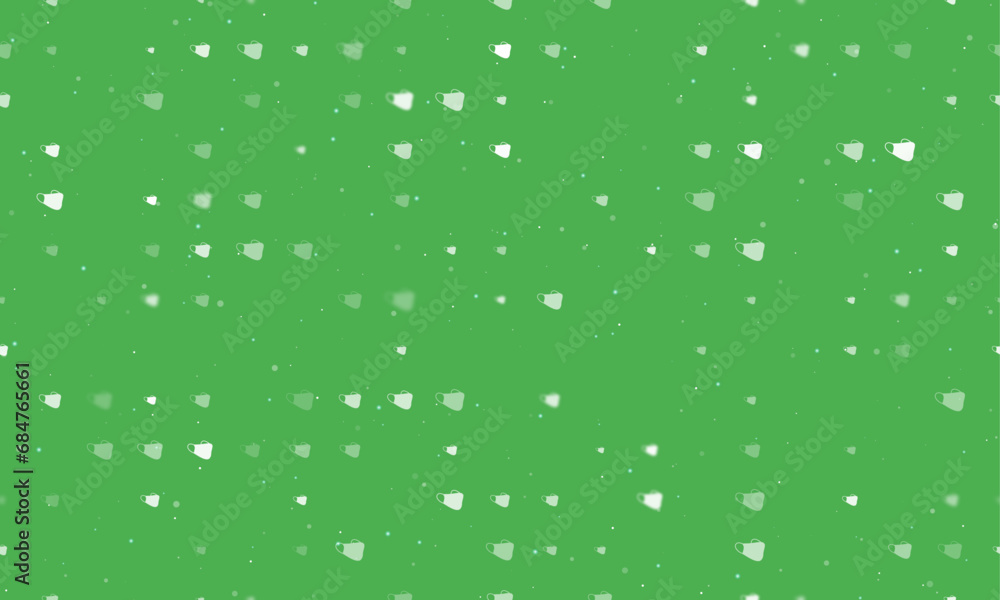 Poster seamless background pattern of evenly spaced white mask symbols of different sizes and opacity. vect