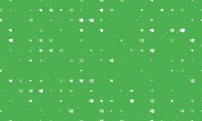 Seamless background pattern of evenly spaced white mask symbols of different sizes and opacity. Vector illustration on green background with stars