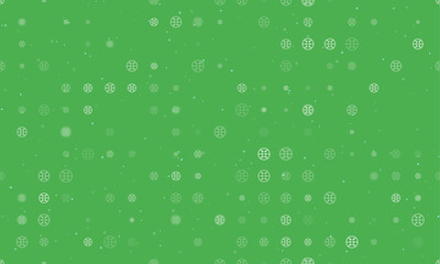 Seamless background pattern of evenly spaced white microcircuit symbols of different sizes and opacity. Vector illustration on green background with stars