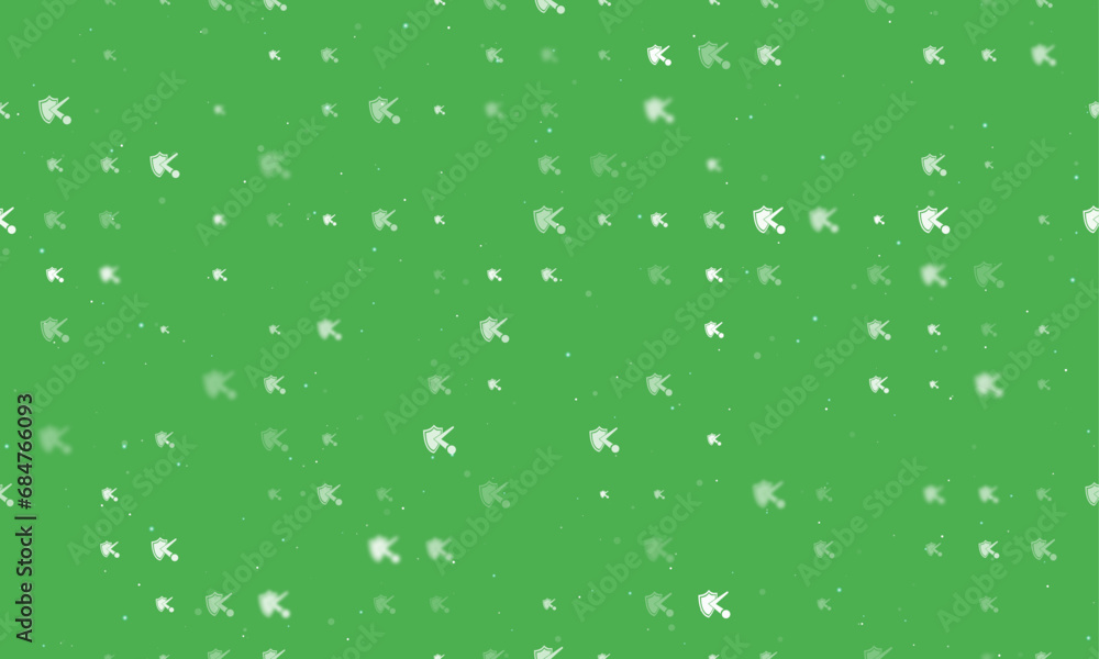 Poster seamless background pattern of evenly spaced white ball bounces off the shield symbols of different 