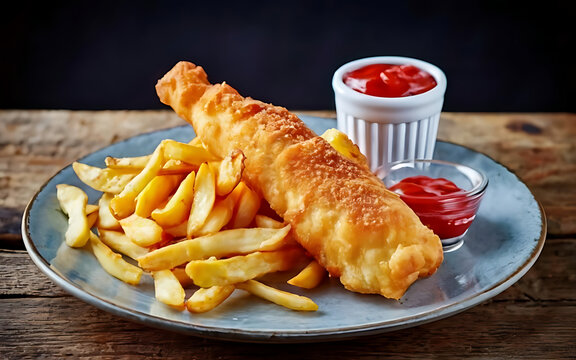 Capture the essence of Fish and Chips in a mouthwatering food photography shot Generative AI