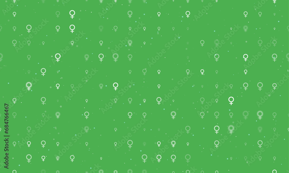 Poster seamless background pattern of evenly spaced white venus symbols of different sizes and opacity. vec