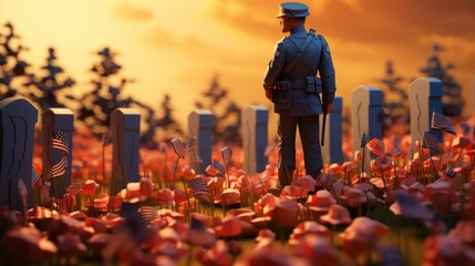 Memorial Day, remembering the fallen soldiers around the world May 27 cartoon style 3D Generative AI