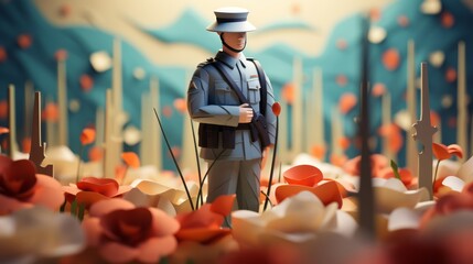 Memorial Day, remembering the fallen soldiers around the world May 27 cartoon style 3D Generative AI