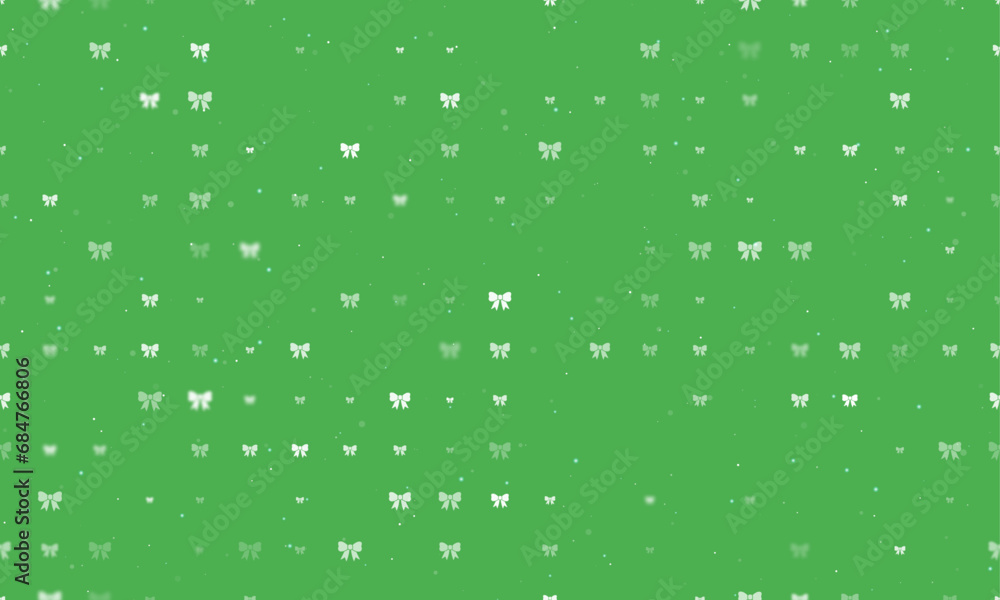 Poster seamless background pattern of evenly spaced white bow symbols of different sizes and opacity. vecto