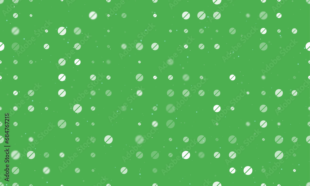 Poster seamless background pattern of evenly spaced white pill symbols of different sizes and opacity. vect