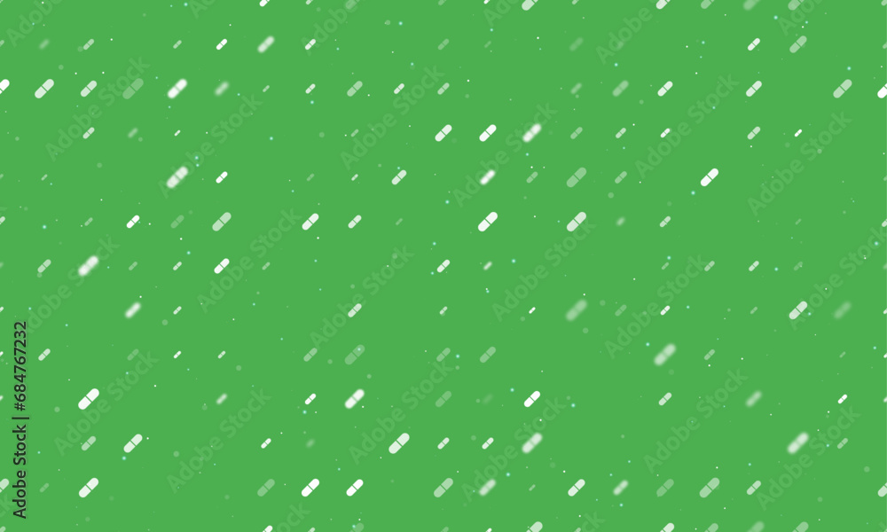 Poster seamless background pattern of evenly spaced white medical capsule symbols of different sizes and op