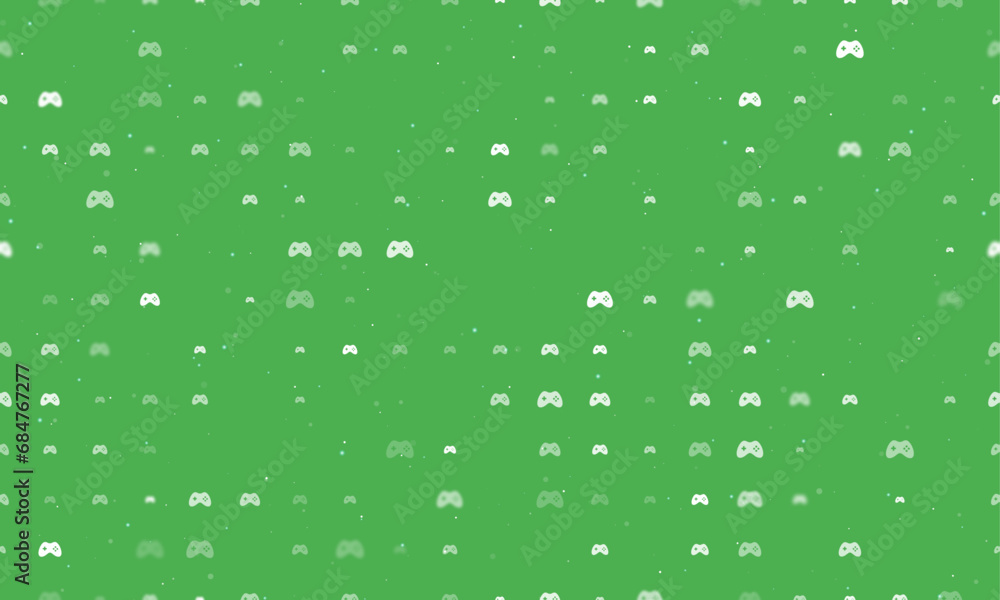 Poster seamless background pattern of evenly spaced white joystick symbols of different sizes and opacity. 