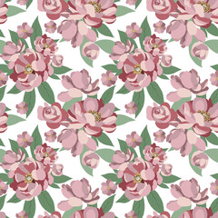 Seamless pattern with vector peonies and flowers