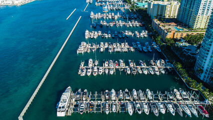 Fototapeta premium Aerial view of Miami South Beach Marina Bay