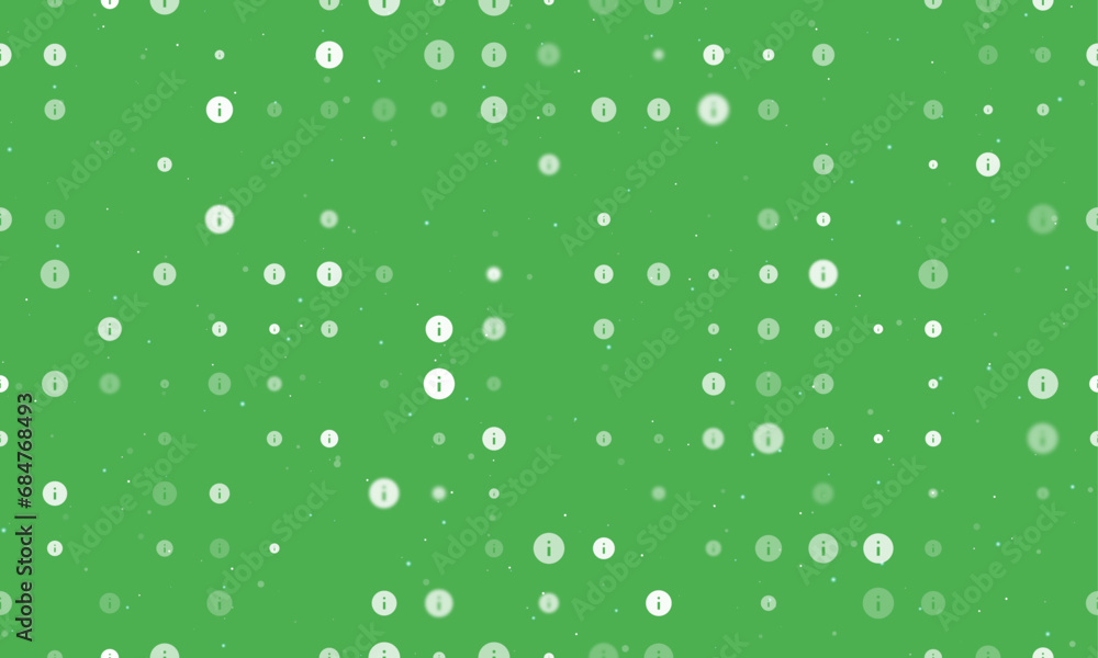 Poster seamless background pattern of evenly spaced white info symbols of different sizes and opacity. vect