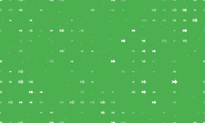 Seamless background pattern of evenly spaced white gold fish symbols of different sizes and opacity. Vector illustration on green background with stars