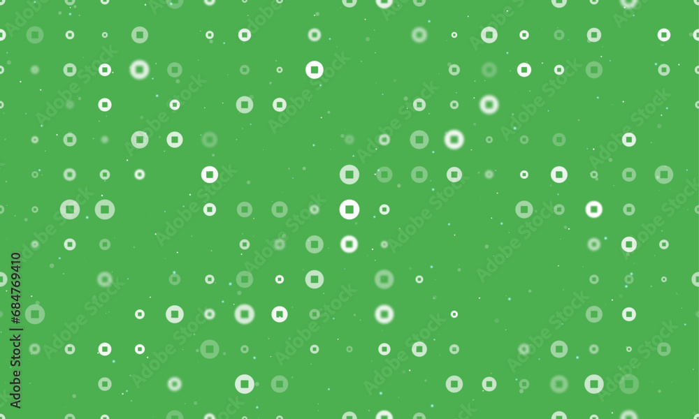 Poster seamless background pattern of evenly spaced white stop media symbols of different sizes and opacity