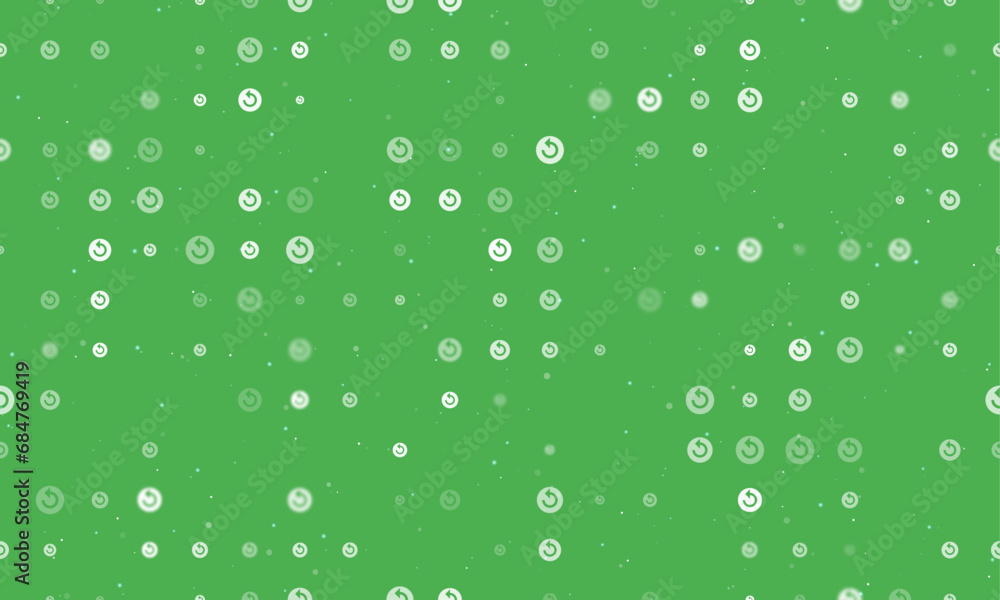 Poster seamless background pattern of evenly spaced white replay media symbols of different sizes and opaci