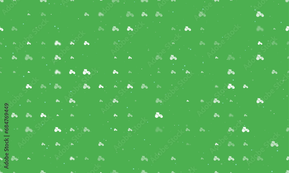 Poster seamless background pattern of evenly spaced white tractor symbols of different sizes and opacity. v