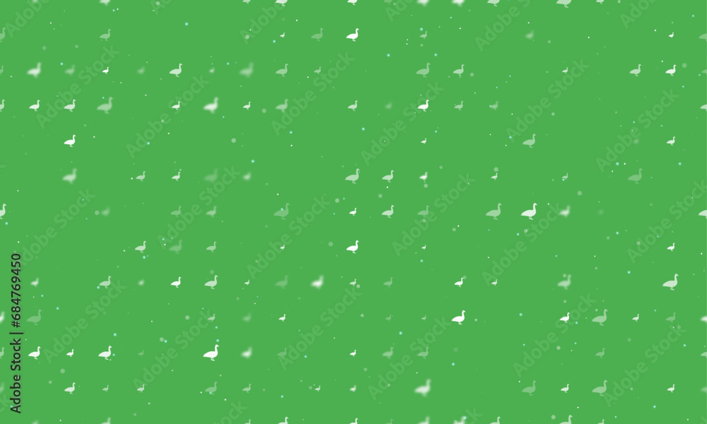 Poster seamless background pattern of evenly spaced white goose symbols of different sizes and opacity. vec