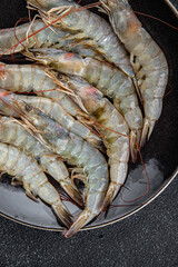 shrimp fresh prawn raw seafood fresh eating cooking meal food snack on the table copy space food background rustic top view