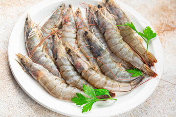 shrimp fresh prawn raw seafood fresh eating cooking meal food snack on the table copy space food background rustic top view