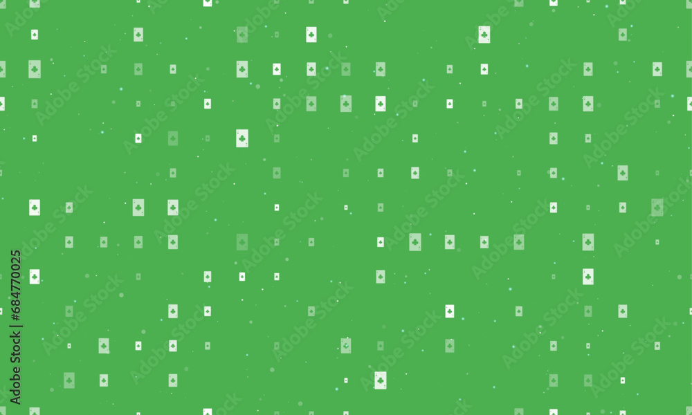 Poster seamless background pattern of evenly spaced white ace of clubs cards of different sizes and opacity