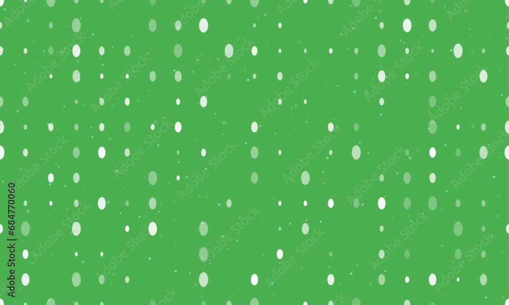 Poster seamless background pattern of evenly spaced white ellipse symbols of different sizes and opacity. v