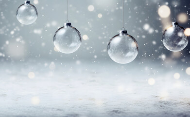 Transparent Christmas balls on a silver  background