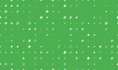 Seamless background pattern of evenly spaced white divination stones symbols of different sizes and opacity. Vector illustration on green background with stars