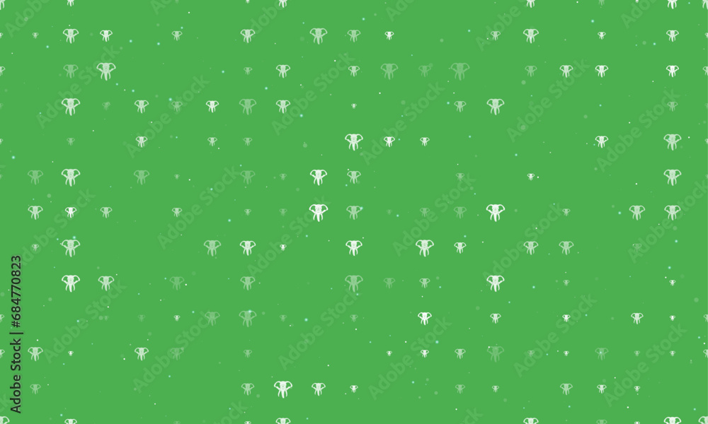 Poster seamless background pattern of evenly spaced white elephant heads of different sizes and opacity. ve