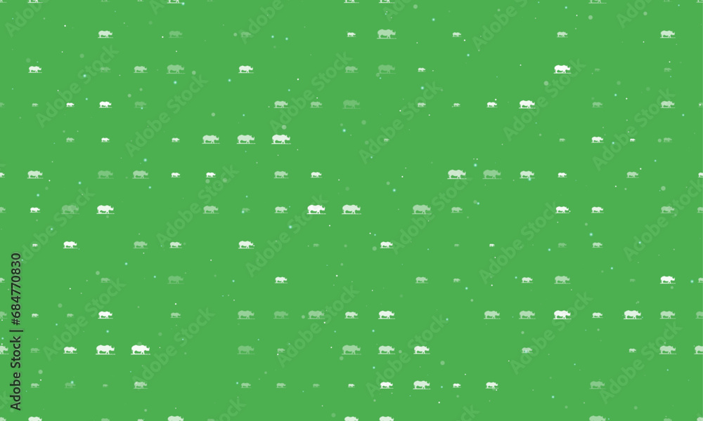 Poster seamless background pattern of evenly spaced white wild rhino symbols of different sizes and opacity