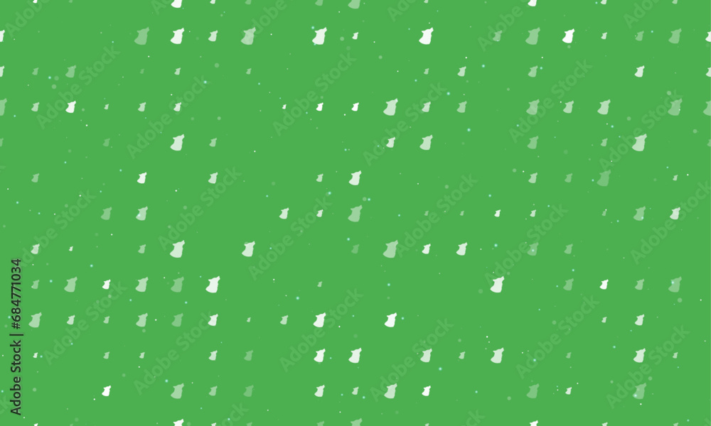 Poster seamless background pattern of evenly spaced white wolf head symbols of different sizes and opacity.
