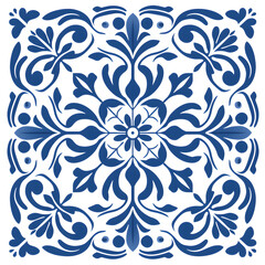 Blue watercolor seamless pattern  of azulejos tiles 