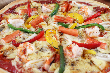 Pizza with crab sticks and shrimp