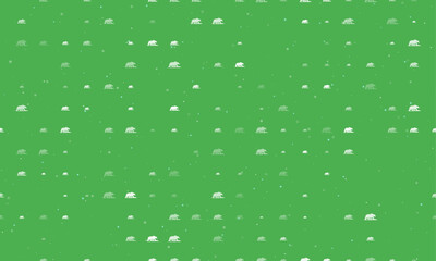 Seamless background pattern of evenly spaced white wild bear symbols of different sizes and opacity. Vector illustration on green background with stars