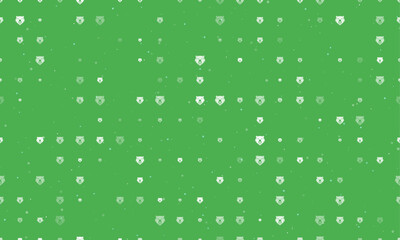 Seamless background pattern of evenly spaced white bear head symbols of different sizes and opacity. Vector illustration on green background with stars