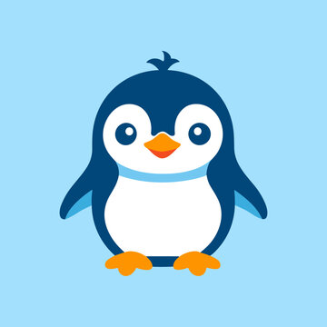 Vector illustration of a cute penguin in front of a vibrant blue backdrop.