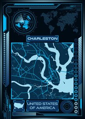 A map of CHARLESTON with an illustration of a space station in the corner