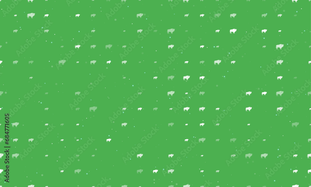 Poster seamless background pattern of evenly spaced white buffalo symbols of different sizes and opacity. v