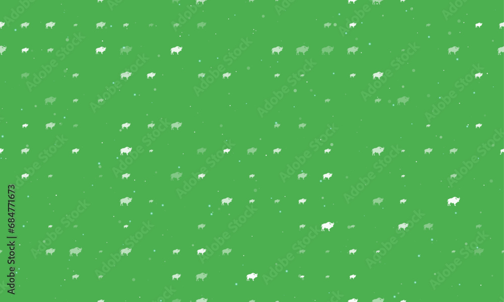 Poster seamless background pattern of evenly spaced white buffalo symbols of different sizes and opacity. v