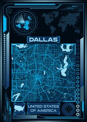 AI-generated illustration of a map of DALLAS with an illustration of a space station in the corner