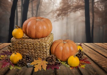 Thanksgiving day background with pumpkin decoration