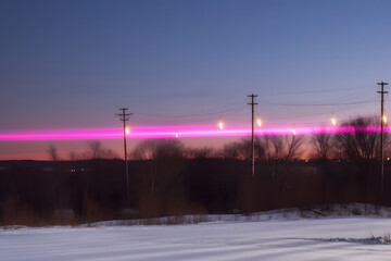 High voltage transmission systems. Electric pole. Neon glow. Power lines. Neural network AI generated art