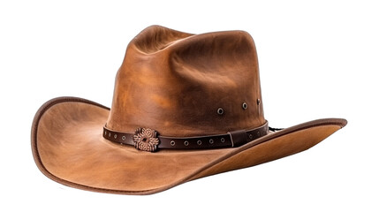 Brown leather cowboy hat isolated on transparent background, PNG image with background removed, created with Generative Ai technology. - obrazy, fototapety, plakaty