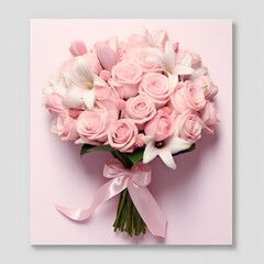 Wedding romantic card with  pastel pink roses or card for Valentine day.