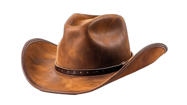 Brown leather cowboy hat isolated on transparent background, PNG image with background removed, created with Generative Ai technology.