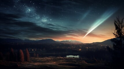 Comet streaking across the night sky