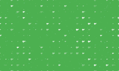 Seamless background pattern of evenly spaced white hare runs symbols of different sizes and opacity. Vector illustration on green background with stars