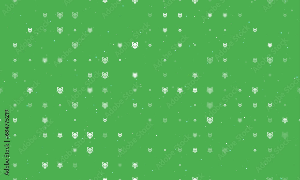 Poster seamless background pattern of evenly spaced white fox's head symbols of different sizes and opacity