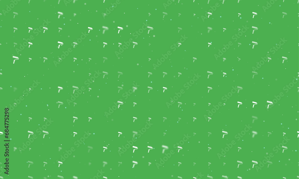 Poster seamless background pattern of evenly spaced white paint roller symbols of different sizes and opaci