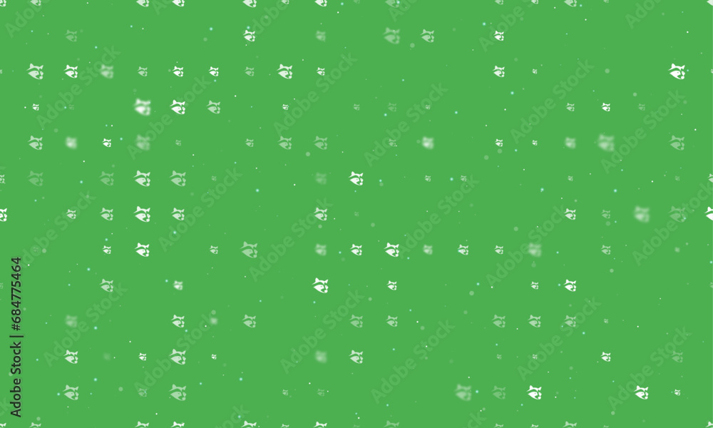 Poster seamless background pattern of evenly spaced white raccoon head symbols of different sizes and opaci