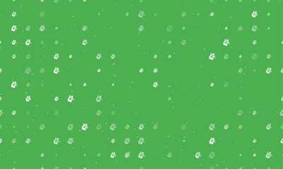 Seamless background pattern of evenly spaced white raccoon head symbols of different sizes and opacity. Vector illustration on green background with stars