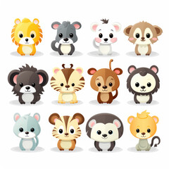 2D vector animals white background
